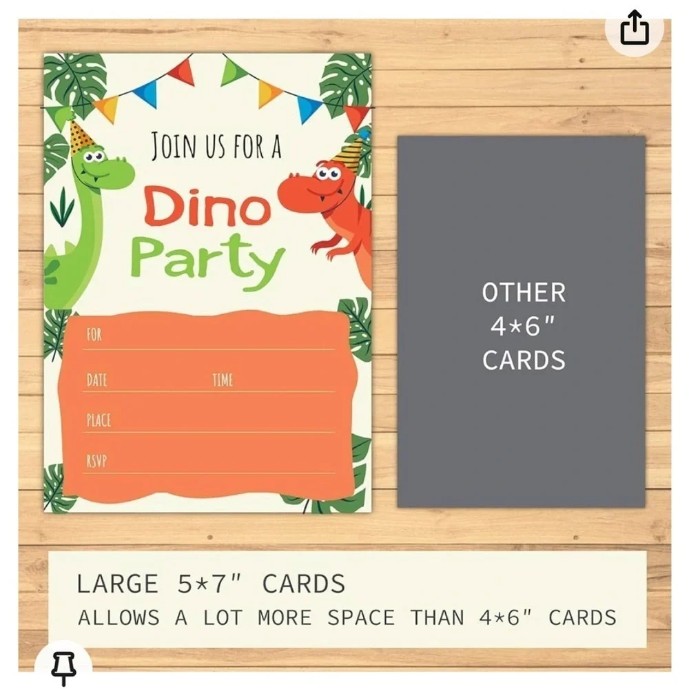 20 Pack Dino Party Dinosaur Invitations with Envelopes and Stickers